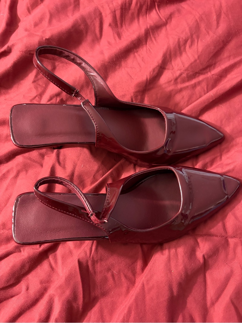 SHEIN Burgundy Patent Pointed-Toe Slingback Mules